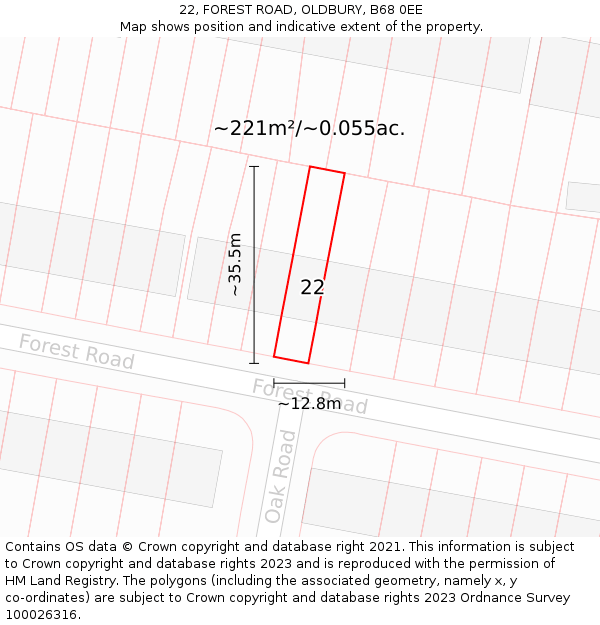 22, FOREST ROAD, OLDBURY, B68 0EE: Plot and title map