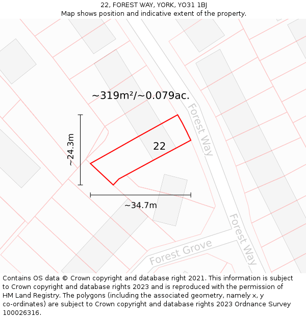 22, FOREST WAY, YORK, YO31 1BJ: Plot and title map