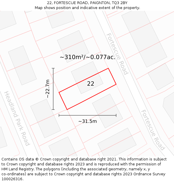 22, FORTESCUE ROAD, PAIGNTON, TQ3 2BY: Plot and title map