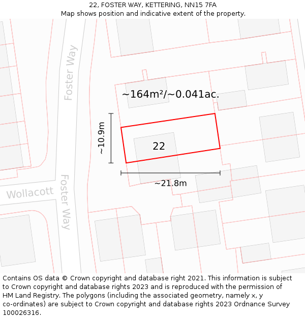 22, FOSTER WAY, KETTERING, NN15 7FA: Plot and title map