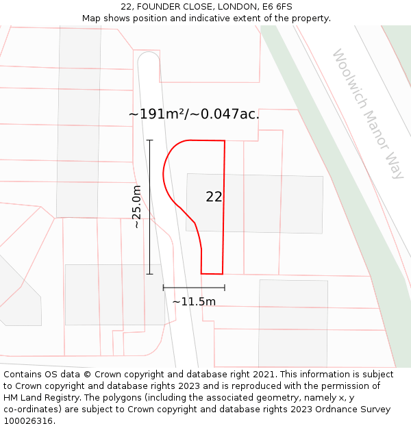 22, FOUNDER CLOSE, LONDON, E6 6FS: Plot and title map