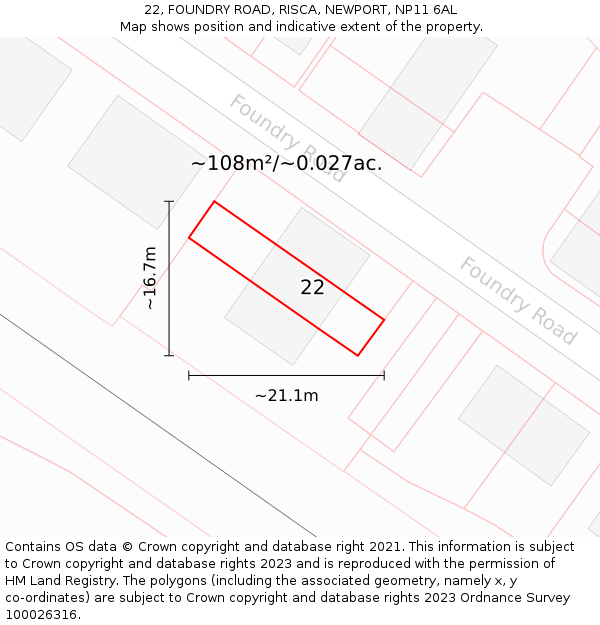 22, FOUNDRY ROAD, RISCA, NEWPORT, NP11 6AL: Plot and title map
