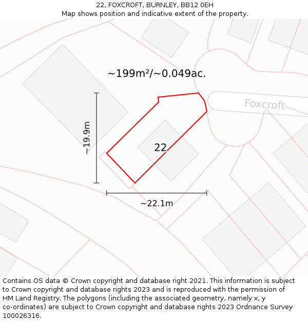 22, FOXCROFT, BURNLEY, BB12 0EH: Plot and title map