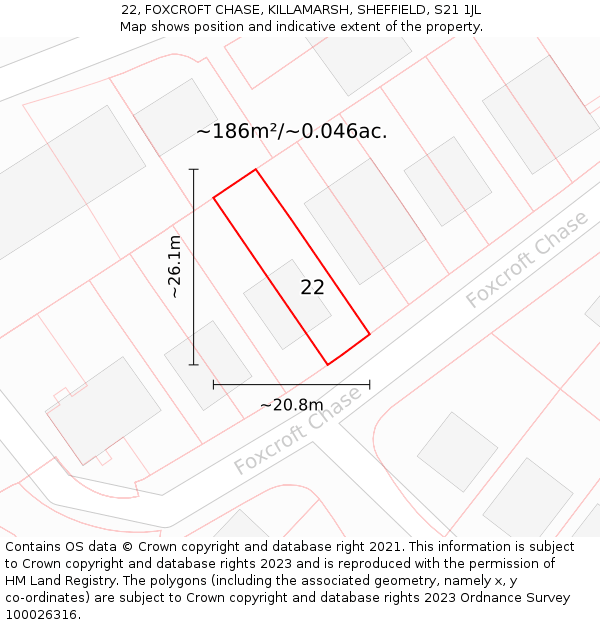 22, FOXCROFT CHASE, KILLAMARSH, SHEFFIELD, S21 1JL: Plot and title map