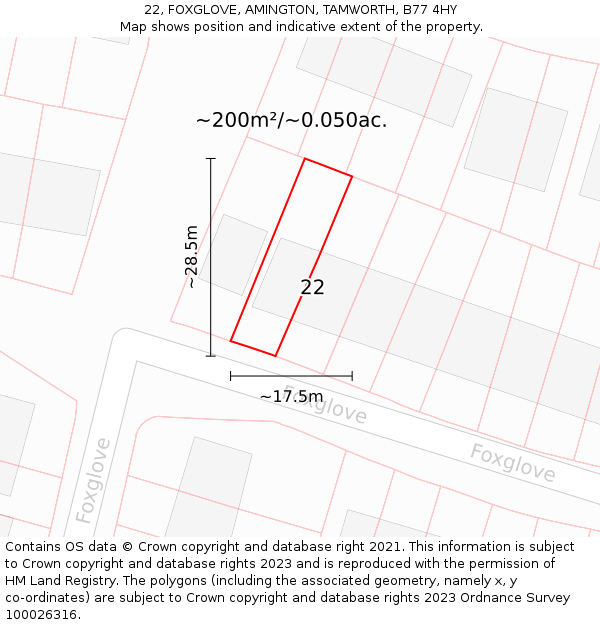 22, FOXGLOVE, AMINGTON, TAMWORTH, B77 4HY: Plot and title map
