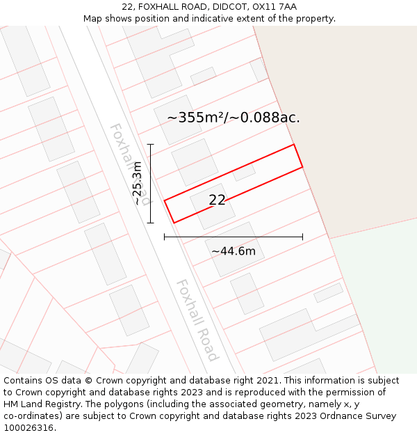 22, FOXHALL ROAD, DIDCOT, OX11 7AA: Plot and title map