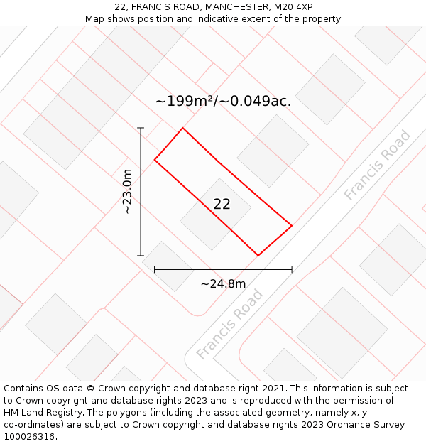 22, FRANCIS ROAD, MANCHESTER, M20 4XP: Plot and title map