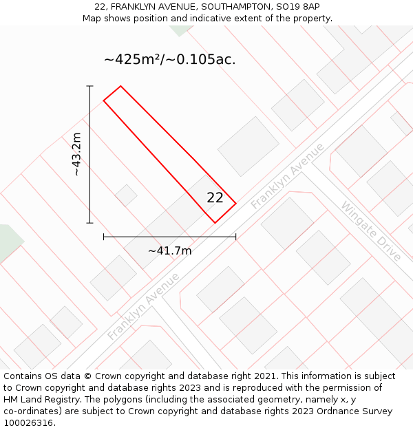 22, FRANKLYN AVENUE, SOUTHAMPTON, SO19 8AP: Plot and title map