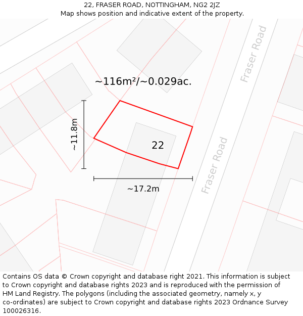 22, FRASER ROAD, NOTTINGHAM, NG2 2JZ: Plot and title map