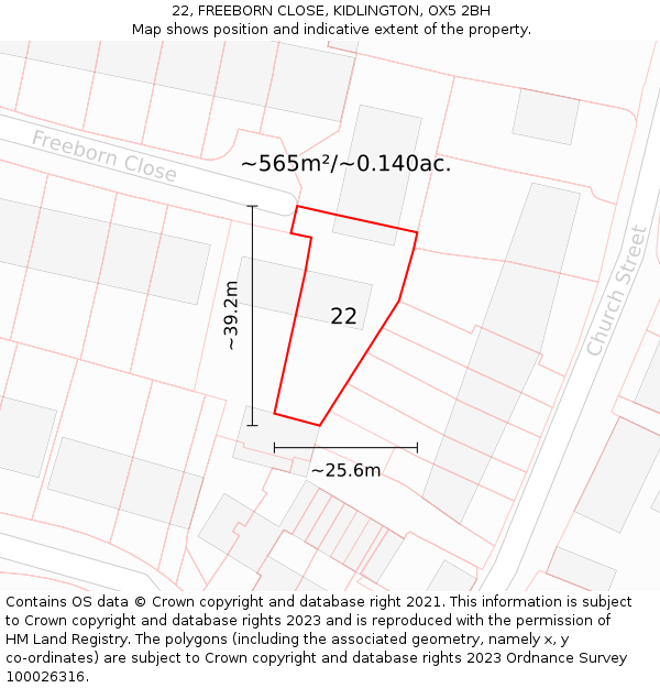 22, FREEBORN CLOSE, KIDLINGTON, OX5 2BH: Plot and title map