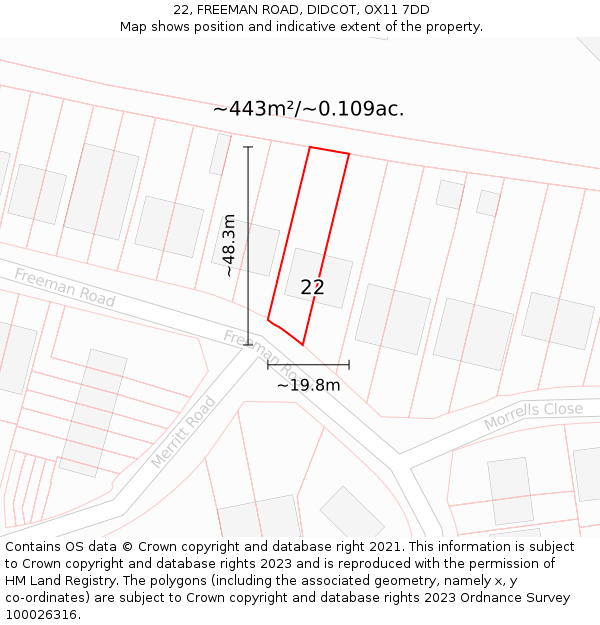 22, FREEMAN ROAD, DIDCOT, OX11 7DD: Plot and title map