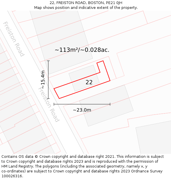 22, FREISTON ROAD, BOSTON, PE21 0JH: Plot and title map