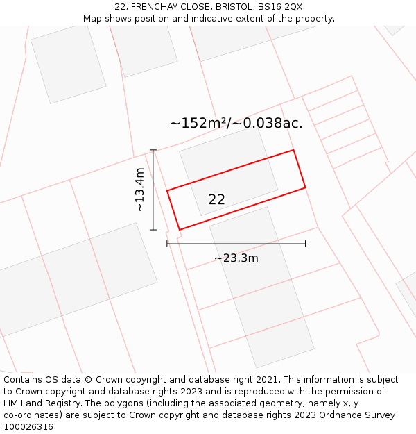 22, FRENCHAY CLOSE, BRISTOL, BS16 2QX: Plot and title map
