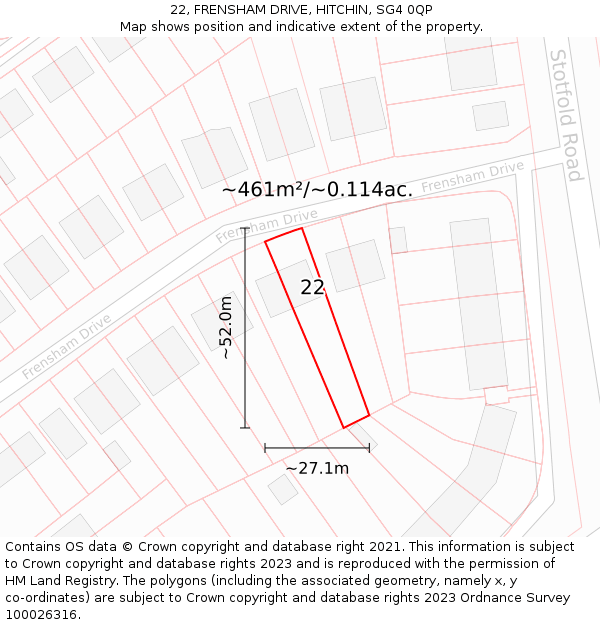 22, FRENSHAM DRIVE, HITCHIN, SG4 0QP: Plot and title map