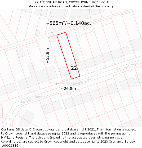 22, FRENSHAM ROAD, CROWTHORNE, RG45 6QH: Plot and title map