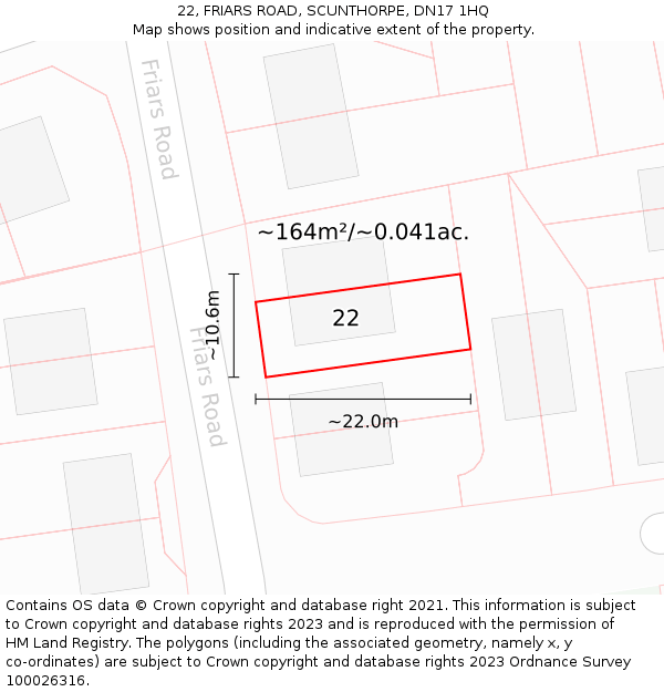 22, FRIARS ROAD, SCUNTHORPE, DN17 1HQ: Plot and title map