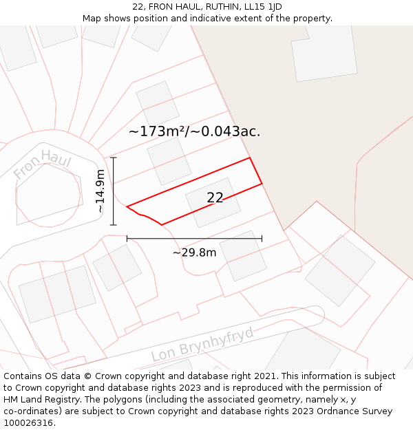 22, FRON HAUL, RUTHIN, LL15 1JD: Plot and title map