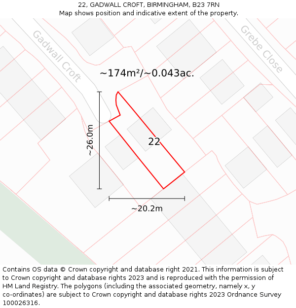 22, GADWALL CROFT, BIRMINGHAM, B23 7RN: Plot and title map