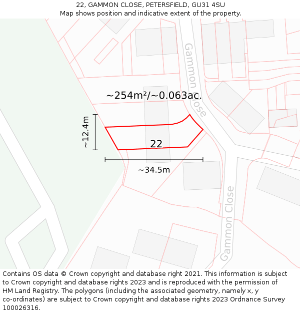 22, GAMMON CLOSE, PETERSFIELD, GU31 4SU: Plot and title map