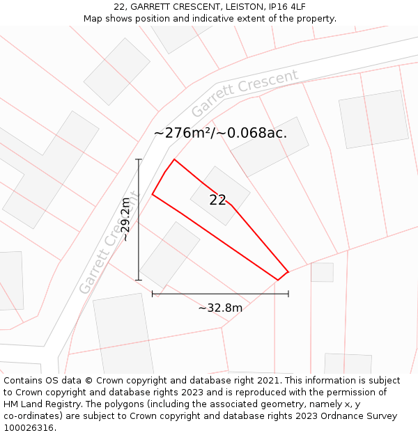22, GARRETT CRESCENT, LEISTON, IP16 4LF: Plot and title map