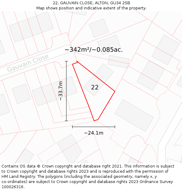 22, GAUVAIN CLOSE, ALTON, GU34 2SB: Plot and title map