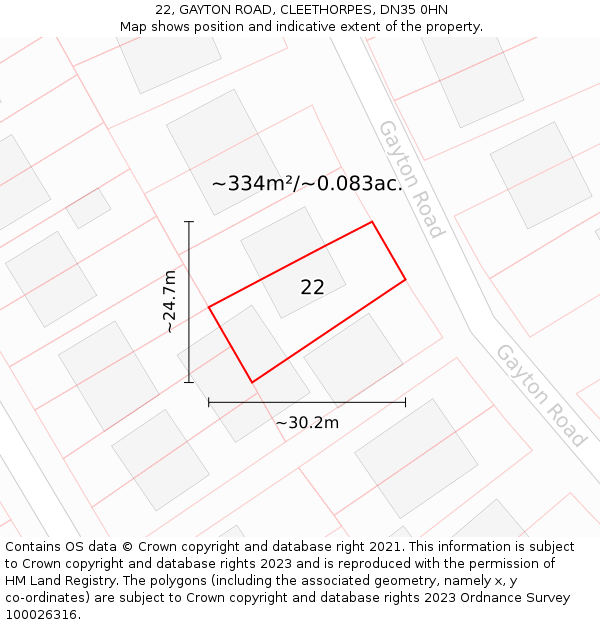 22, GAYTON ROAD, CLEETHORPES, DN35 0HN: Plot and title map