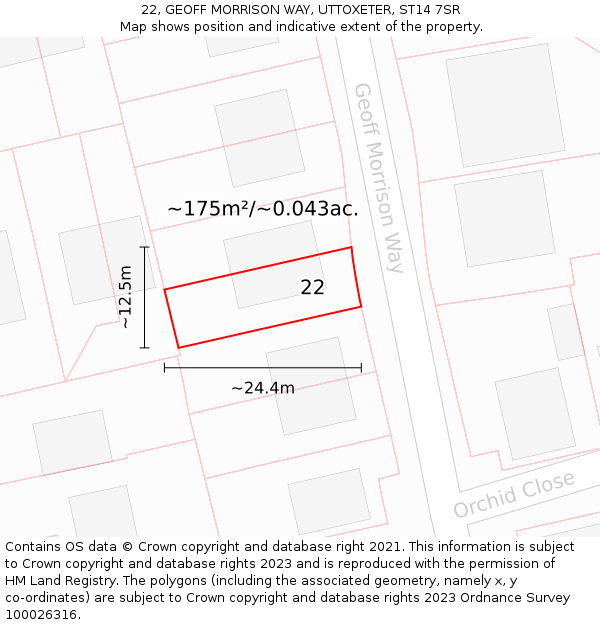 22, GEOFF MORRISON WAY, UTTOXETER, ST14 7SR: Plot and title map