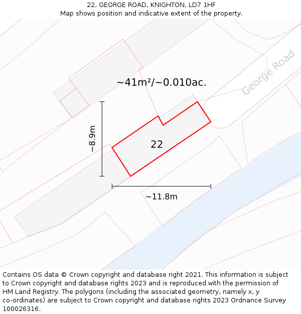 22, GEORGE ROAD, KNIGHTON, LD7 1HF: Plot and title map