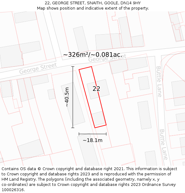22, GEORGE STREET, SNAITH, GOOLE, DN14 9HY: Plot and title map