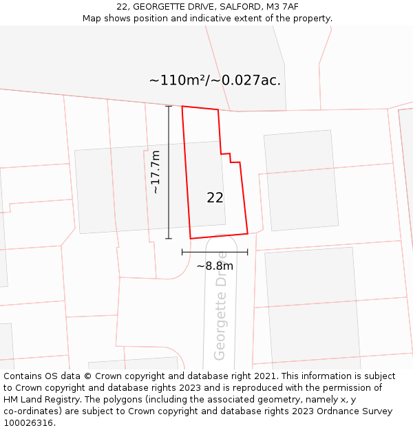 22, GEORGETTE DRIVE, SALFORD, M3 7AF: Plot and title map
