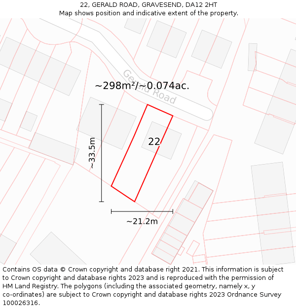 22, GERALD ROAD, GRAVESEND, DA12 2HT: Plot and title map