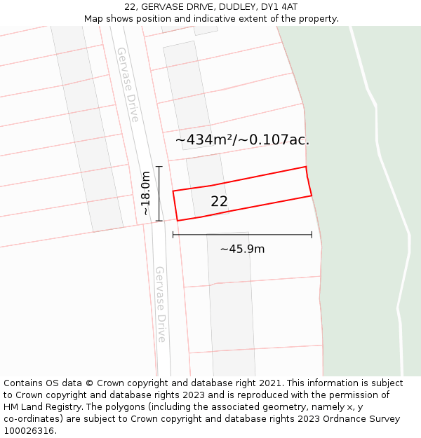 22, GERVASE DRIVE, DUDLEY, DY1 4AT: Plot and title map