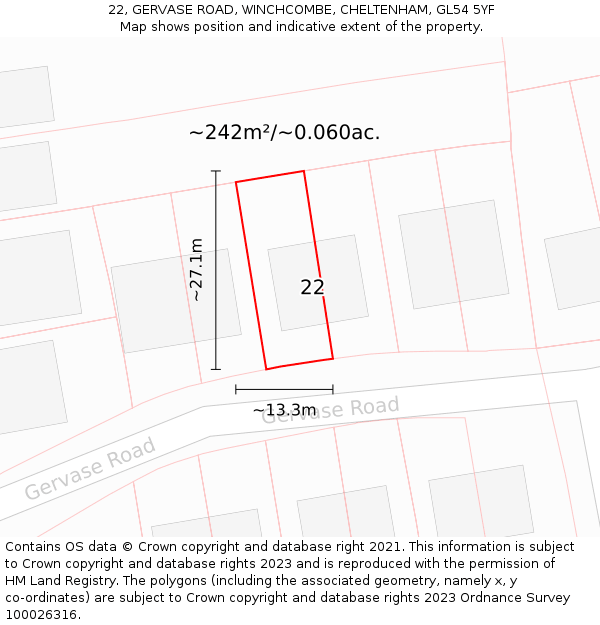 22, GERVASE ROAD, WINCHCOMBE, CHELTENHAM, GL54 5YF: Plot and title map