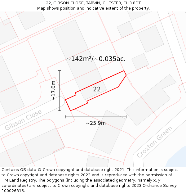 22, GIBSON CLOSE, TARVIN, CHESTER, CH3 8DT: Plot and title map
