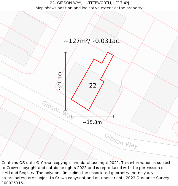 22, GIBSON WAY, LUTTERWORTH, LE17 4YJ: Plot and title map