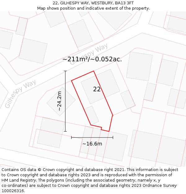 22, GILHESPY WAY, WESTBURY, BA13 3FT: Plot and title map