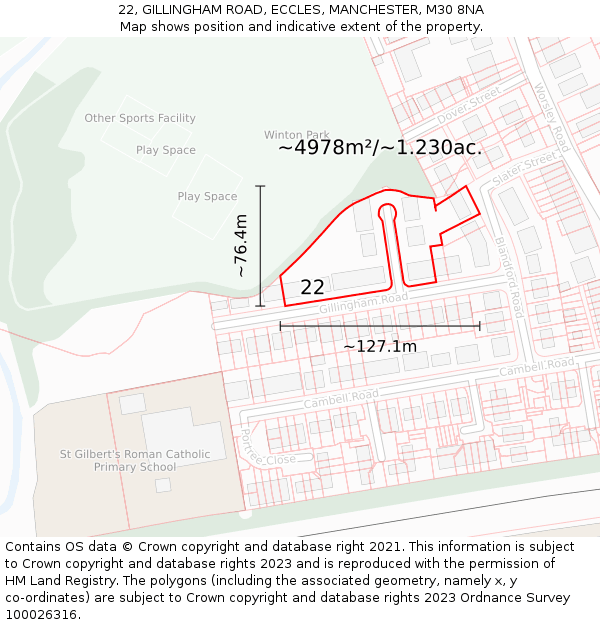 22, GILLINGHAM ROAD, ECCLES, MANCHESTER, M30 8NA: Plot and title map