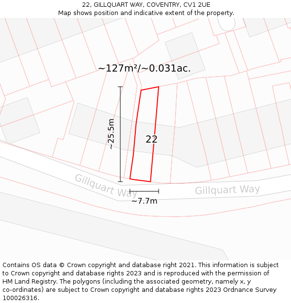 22, GILLQUART WAY, COVENTRY, CV1 2UE: Plot and title map
