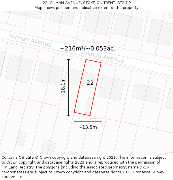 22, GILMAN AVENUE, STOKE-ON-TRENT, ST2 7JP: Plot and title map