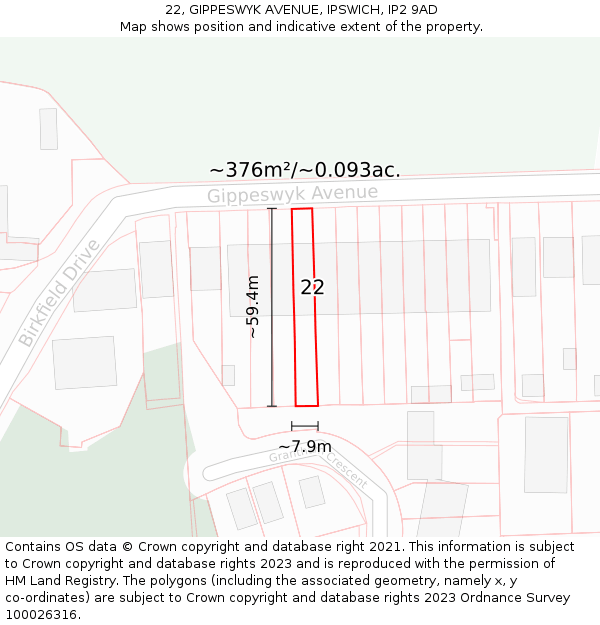 22, GIPPESWYK AVENUE, IPSWICH, IP2 9AD: Plot and title map