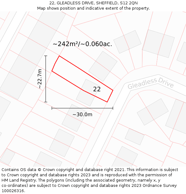 22, GLEADLESS DRIVE, SHEFFIELD, S12 2QN: Plot and title map