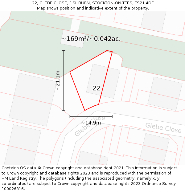 22, GLEBE CLOSE, FISHBURN, STOCKTON-ON-TEES, TS21 4DE: Plot and title map