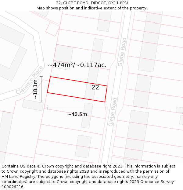 22, GLEBE ROAD, DIDCOT, OX11 8PN: Plot and title map