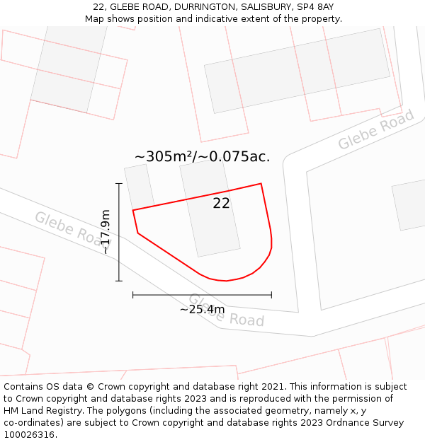 22, GLEBE ROAD, DURRINGTON, SALISBURY, SP4 8AY: Plot and title map