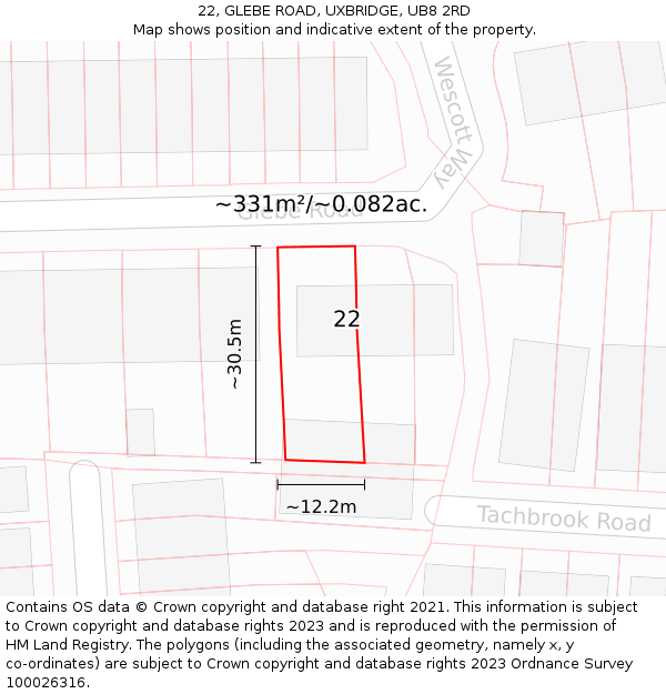 22, GLEBE ROAD, UXBRIDGE, UB8 2RD: Plot and title map