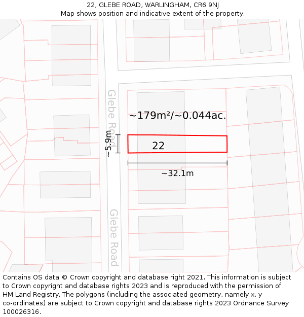 22, GLEBE ROAD, WARLINGHAM, CR6 9NJ: Plot and title map