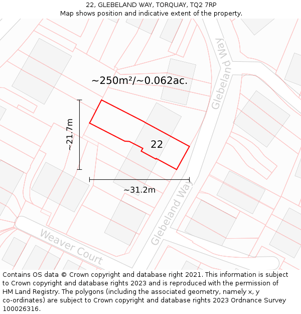 22, GLEBELAND WAY, TORQUAY, TQ2 7RP: Plot and title map