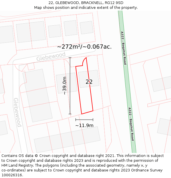 22, GLEBEWOOD, BRACKNELL, RG12 9SD: Plot and title map