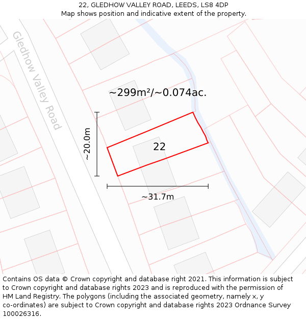 22, GLEDHOW VALLEY ROAD, LEEDS, LS8 4DP: Plot and title map