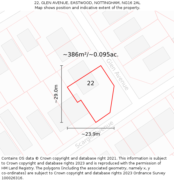 22, GLEN AVENUE, EASTWOOD, NOTTINGHAM, NG16 2AL: Plot and title map